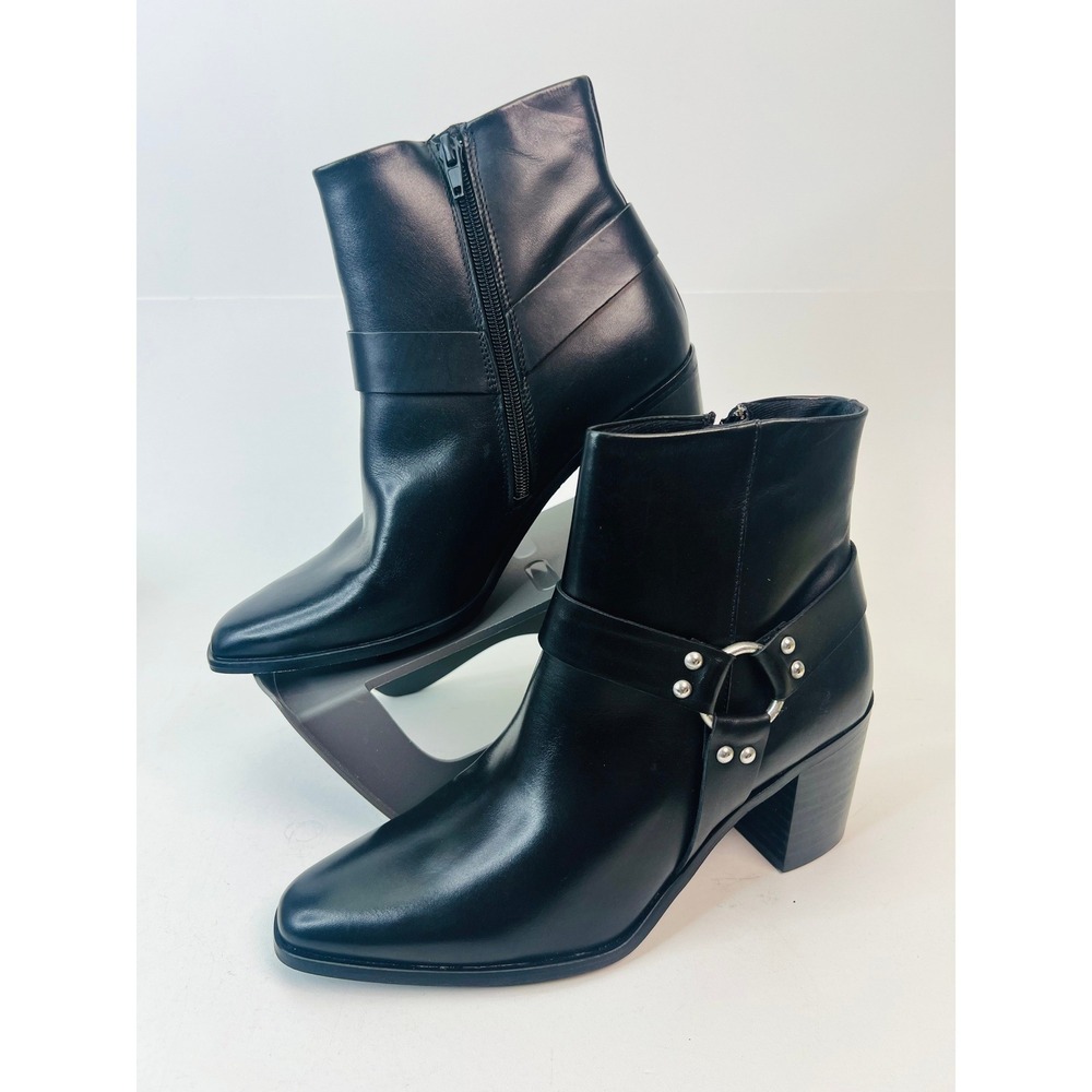 Texto Sidona Black Leather Harness Biker Ankle Boots Made in Portugal Size 40